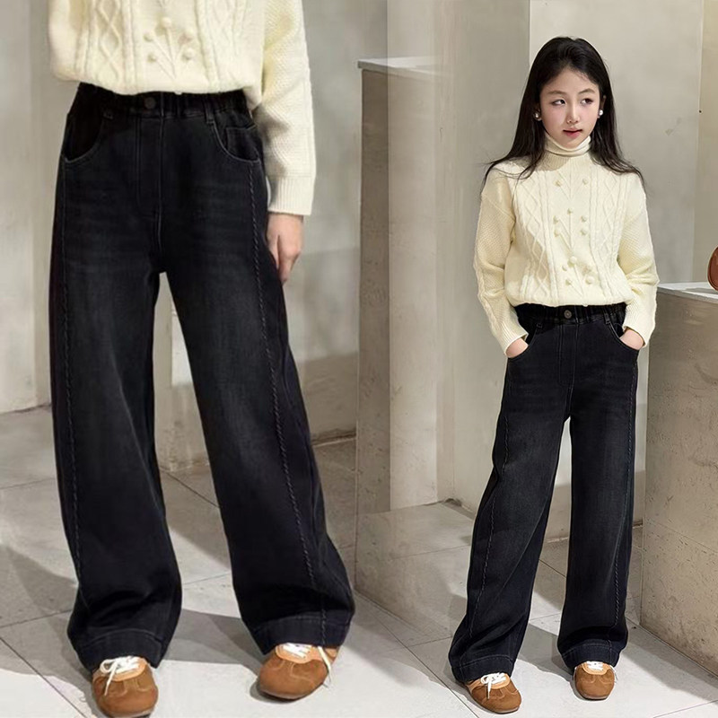 女童加绒裤子女大童直筒阔腿裤