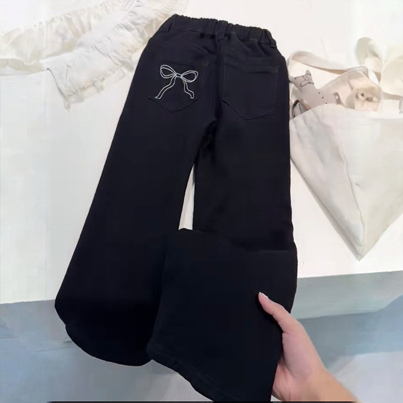 女童韩版一体绒黑色牛仔喇叭裤潮