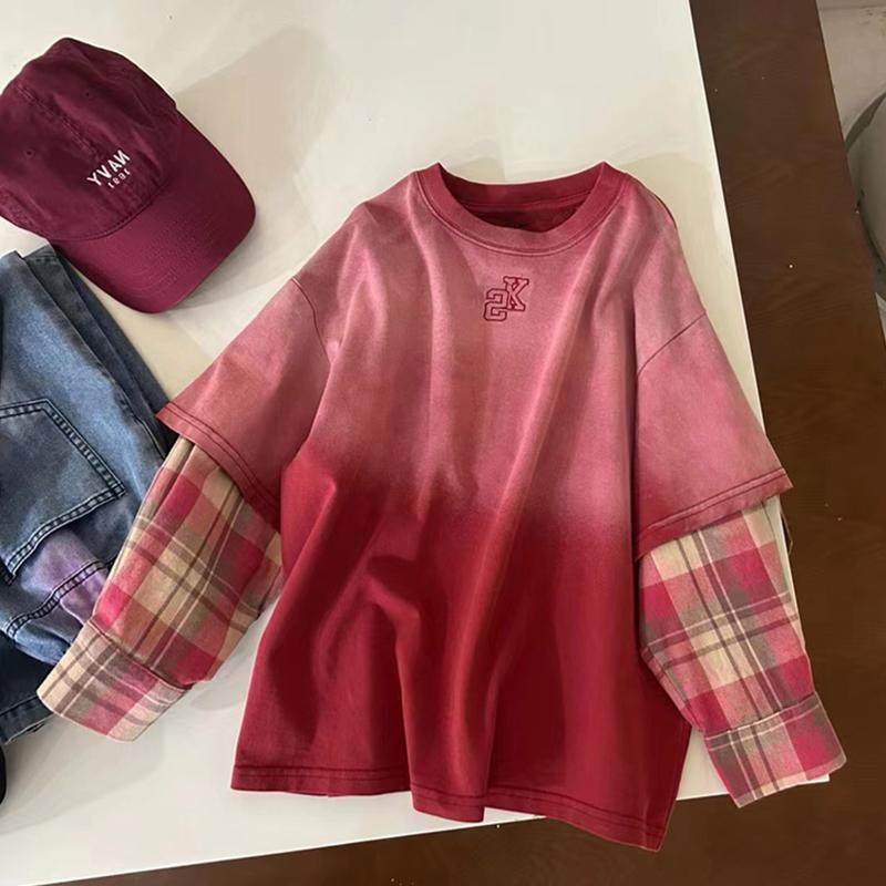 2025春秋新款男童女童韩版亲子渐变色假两件长袖T恤中大童打底衫,童装/婴儿装/亲子装,T恤,淘宝优惠券,粉丝福利购,淘宝优惠卷