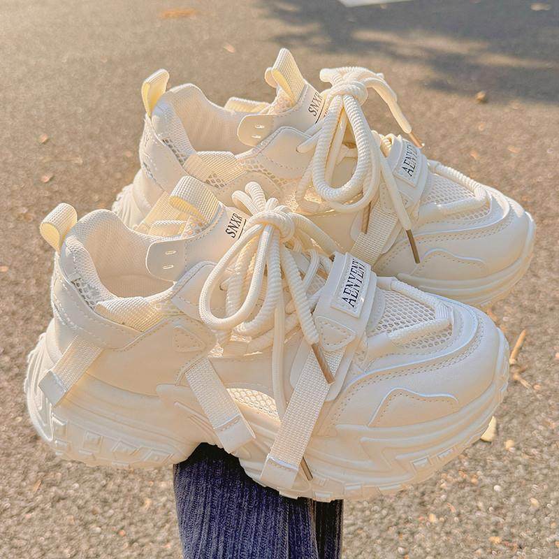 夏季女鞋老爹鞋女透气网面网鞋配阔腿裤的鞋子厚底小白鞋运动鞋潮