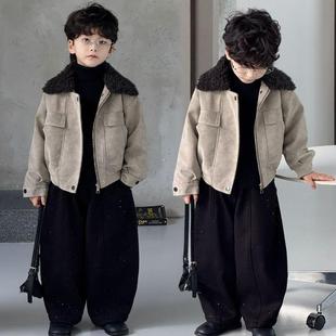 痞帅男童加绒外套秋冬新款儿童韩版潮流套装帅气小男孩加厚夹克衫