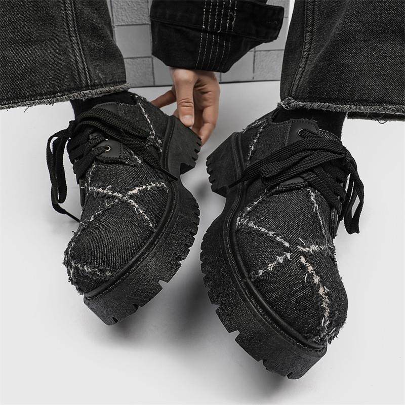 男鞋夏季原创小众破坏帆布米奇黑色板鞋男厚底增高休闲大头德比鞋,流行男鞋,单鞋,淘宝优惠券,粉丝福利购,淘宝优惠卷