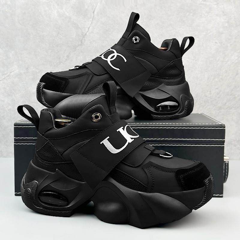 高帮男鞋秋季2025新款皮面防滑软底休闲青少年运动厚底黑色老爹鞋,流行男鞋,高帮鞋,淘宝优惠券,粉丝福利购,淘宝优惠卷