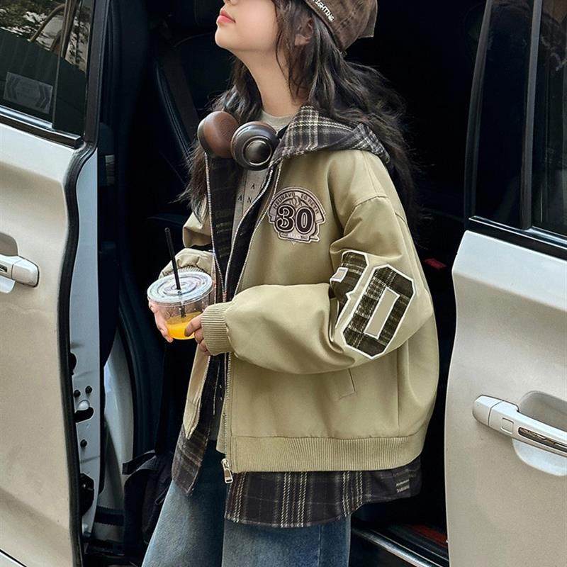 女童外套秋冬款2025新款初中生深秋夹棉加厚上衣中大童二棉棒球服