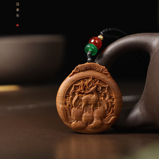 印度迈索尔老山檀手把件挂牌吊坠雕刻文玩挂件祥一鹿有你