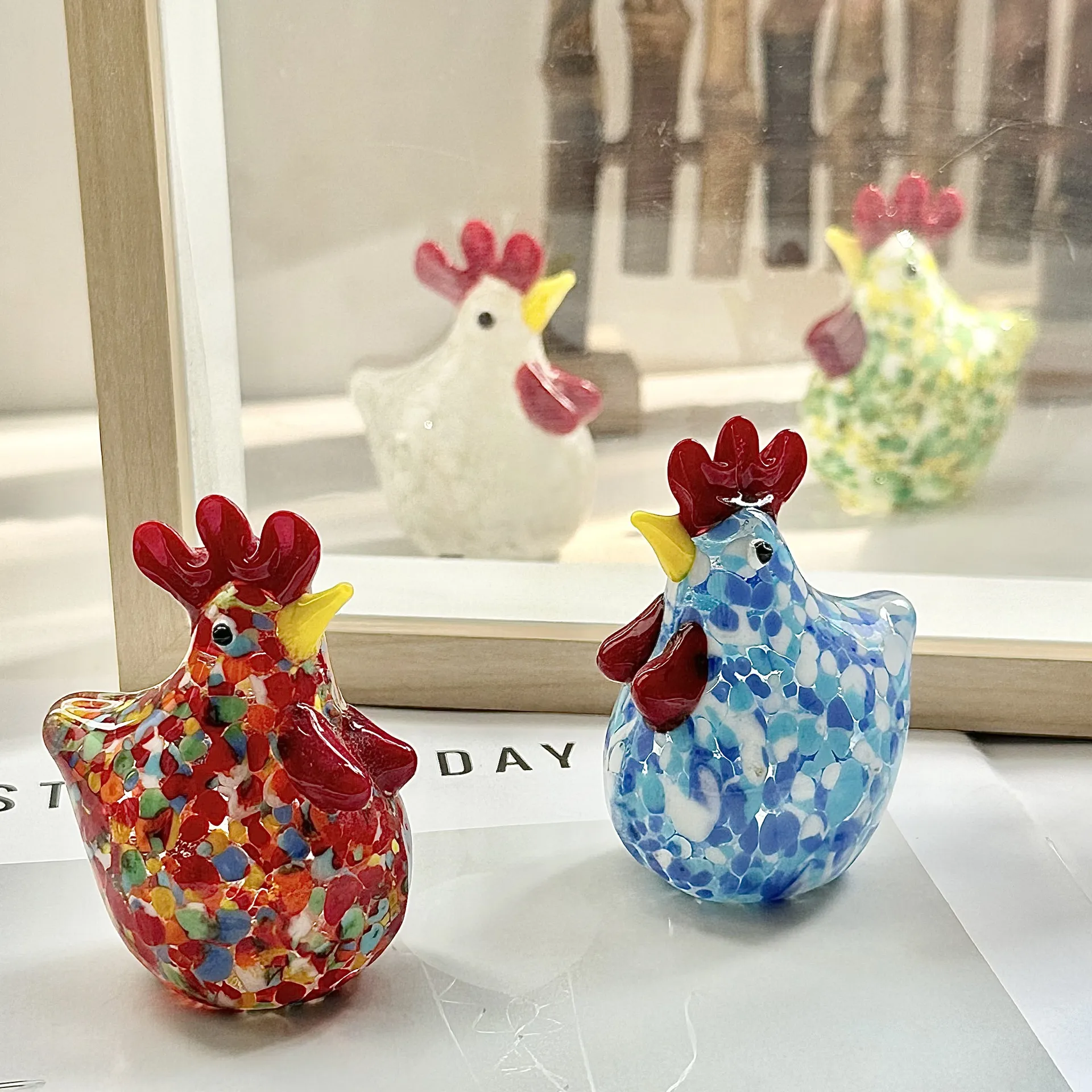 淄博纯手工创意可爱动物公鸡摆件玻璃制品胖胖鸡卧室家居装饰品