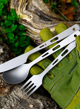 纯钛刀叉勺三件套钛户外野营钛餐具钛刀钛叉钛勺西餐刀具轻量便携