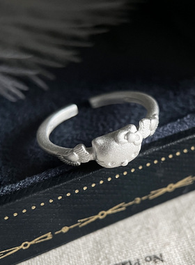 999足银KT猫糖果戒指女简约哑光工艺可爱甜美气质开口指环戒子