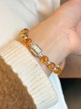 999足银黄塔晶护身符银圈手链女小众简约新中式国风设计串珠手串