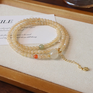 4MM天然水晶手串三圈设计黄水晶金发晶串珠手链转运珠多圈手串