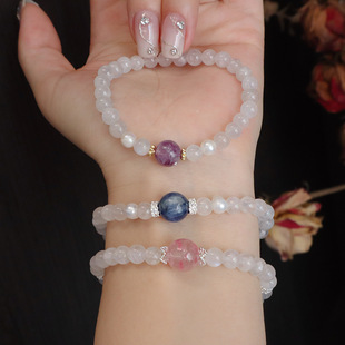 新中式天然水晶手链白月光石清新淡蓝女国潮清冷感百搭气质手串