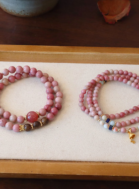 新款天然红纹石多圈手链寿山石多圈手串文创饰品轻奢高级感手串