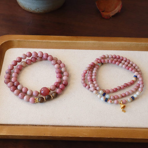 新款天然红纹石多圈手链寿山石多圈手串文创饰品轻奢高级感手串