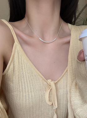 s925纯银磨砂弯管微笑蛇骨项链女简约百搭时尚气质港风个性锁骨链