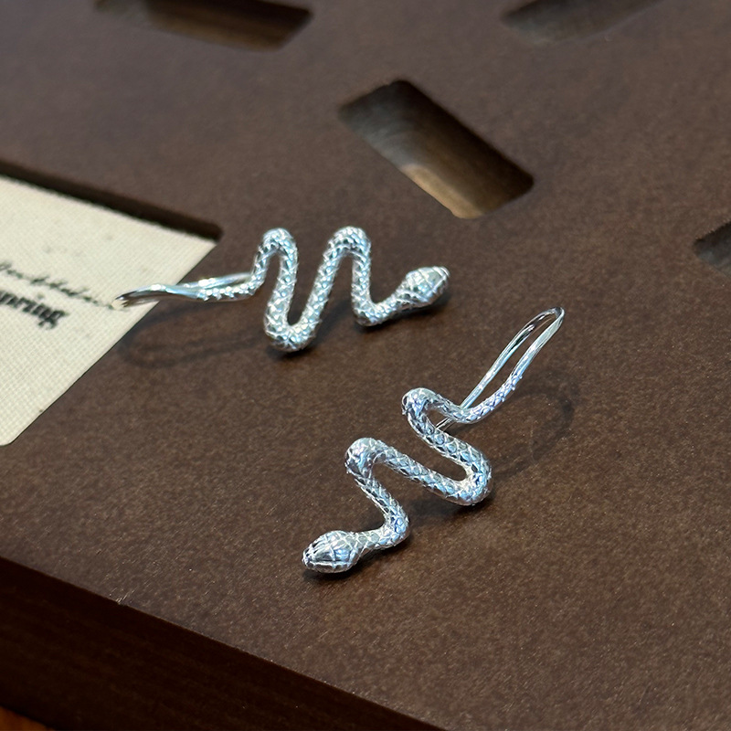 通体s925纯银灵动蛇形弯钩耳环女简约小众设计时尚个性另类耳饰