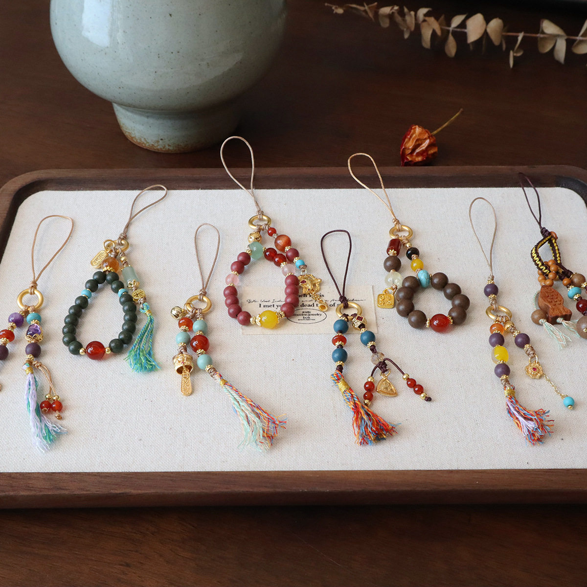 原创设计合香珠手机链防丢挂件包包挂国风新中式编织流苏穗子挂件