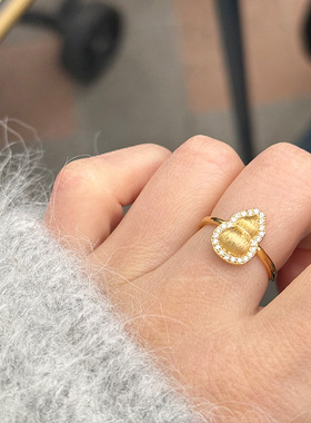s925纯银轻奢镶钻葫芦戒指女简约新中式福禄设计精致推拉指环戒子