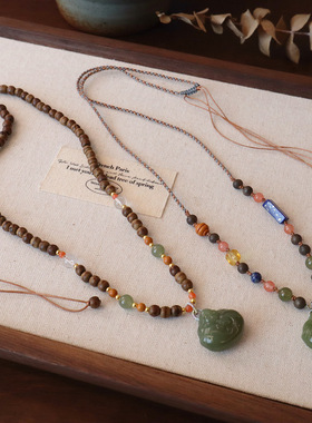 新中式天然沉香木长款项链女国风和田玉佛公吊坠编织绳毛衣链吊坠