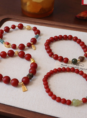 天然磨砂南红玛瑙手串女天然和田玉葫芦平安扣新中式新年串珠手链