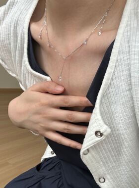 新款s925纯银水滴锆石链条流苏项链女简约小众设计时尚精致锁骨链