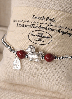 s925纯银招财纳福马上有钱串珠手链女简约新中式设计百搭手串手饰