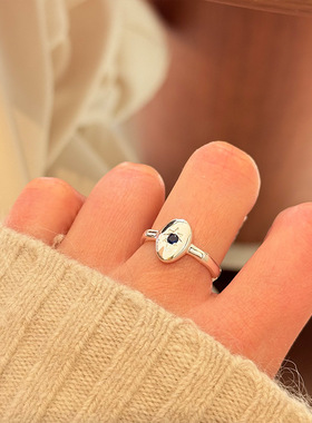 韩版s925纯银椭圆八芒星锆石戒指女简约小众设计时尚个性开口指环