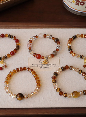 2026年财款天然虎眼石手串红玛瑙设计款水晶串珠手链民族风手饰品