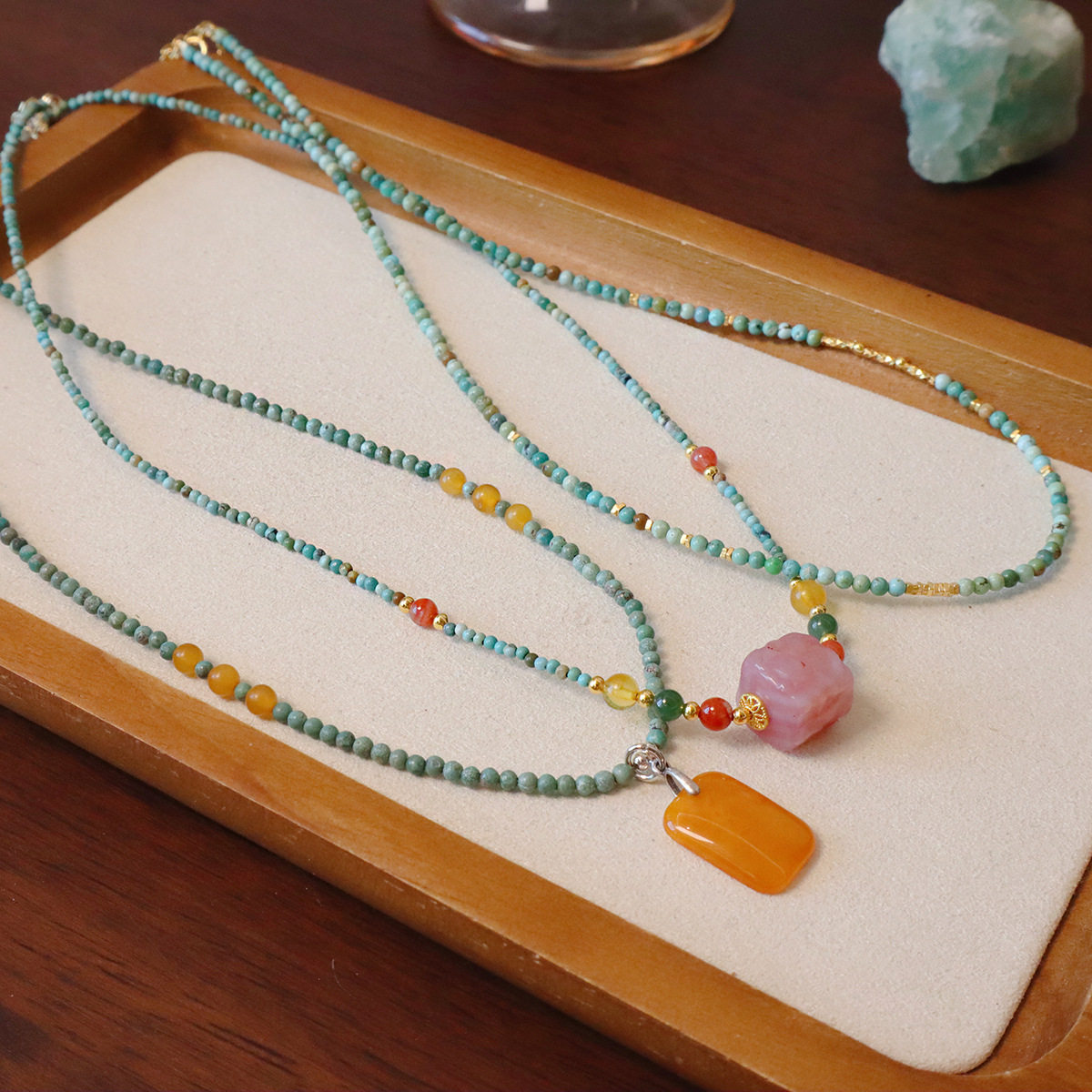 天然绿松石项链夏锁骨链搭配蜜蜡盐源吊坠女生礼物高级感饰品礼物