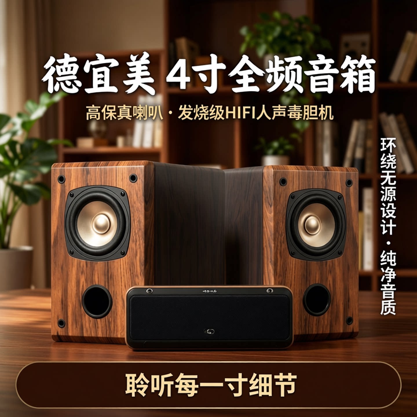 德宜美4寸全频音箱高保真喇叭发烧级hifi人声毒胆机环绕无源音箱