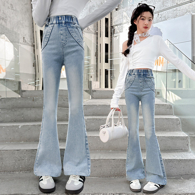 女童喇叭裤春秋款洋气2026年新款女大童微喇牛仔裤儿童春季弹力裤