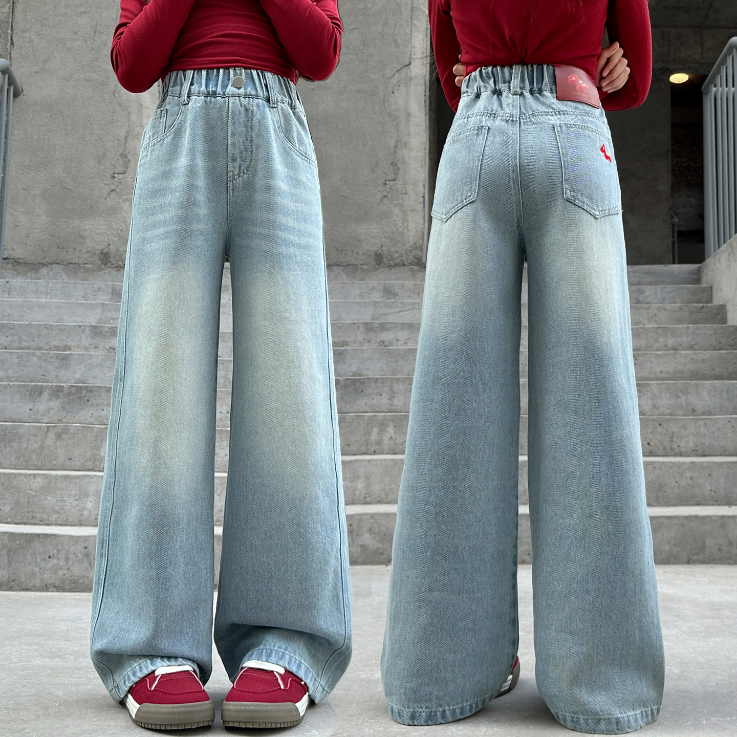 女童春秋牛仔裤2026新款中大儿童韩版洋气春装休闲宽松直筒阔腿裤