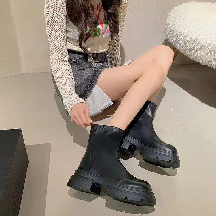 小个子英伦风黑色厚底马丁靴女2025秋冬新款复古爆款粗跟时尚短靴