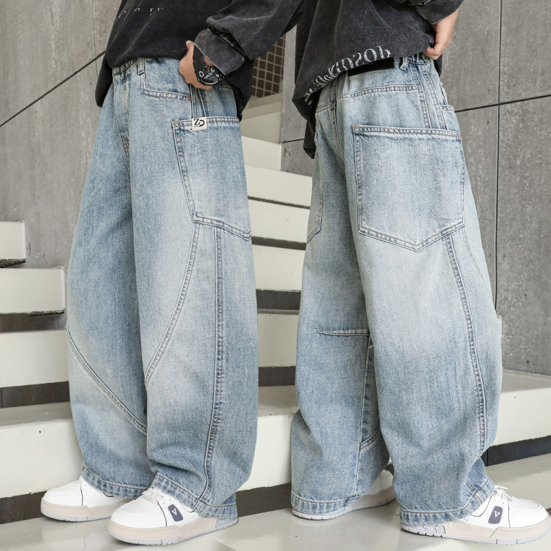 男童牛仔裤春秋季青少年2025新款中大童秋装男孩儿童直筒休闲长裤