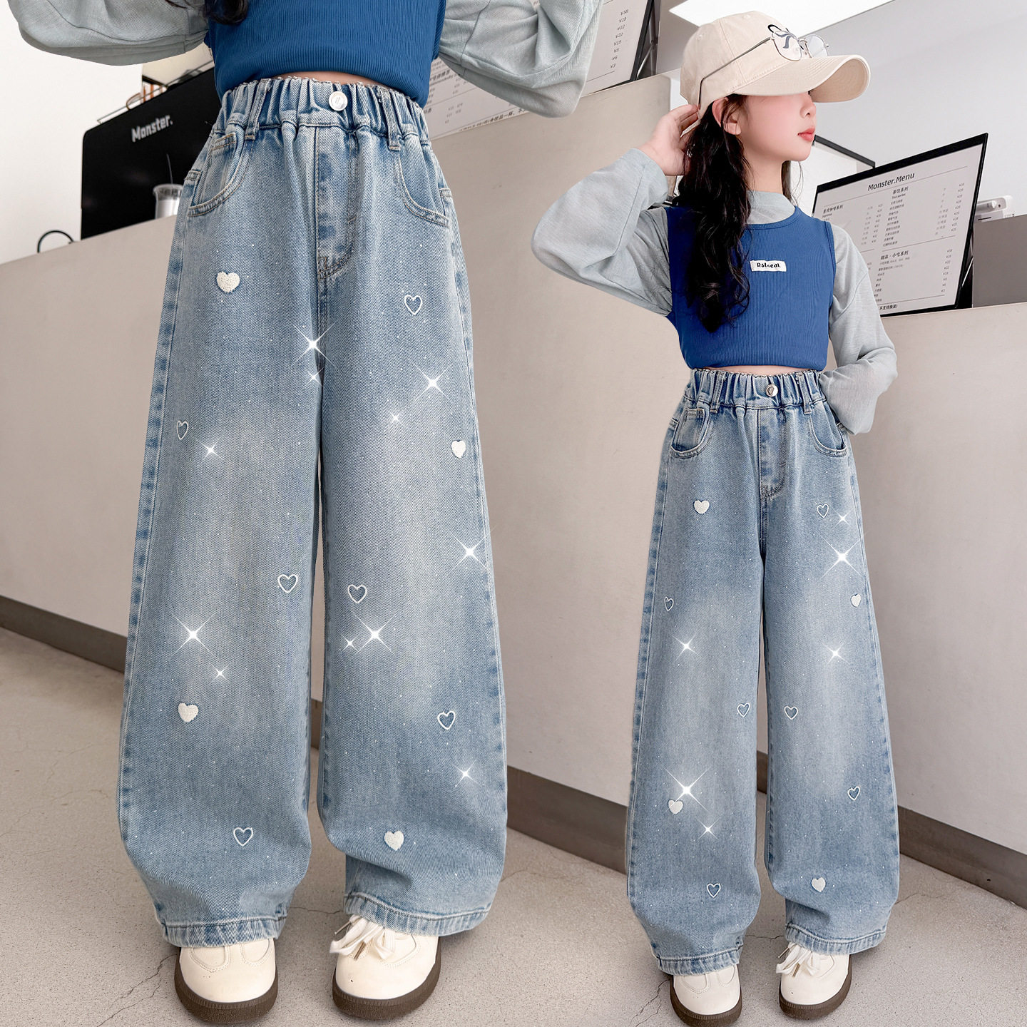 女童牛仔裤春秋裤子中大童2026女孩直筒阔腿裤儿童初中生休闲长裤