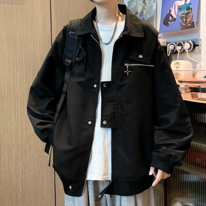 春秋季美式ibe工装外套男宽松痞帅设计感衣服潮牌情侣飞行员夹克