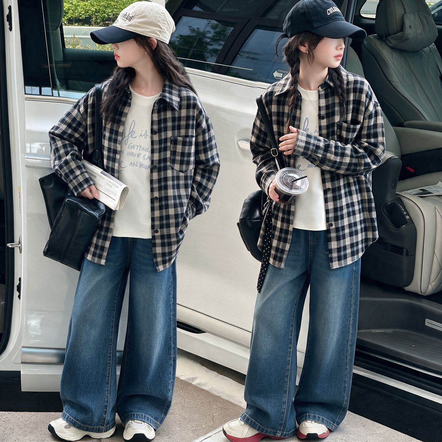 秋装女童纯棉格子衫外套2026新款儿童衬衣中大童时髦跨境格子衬衫