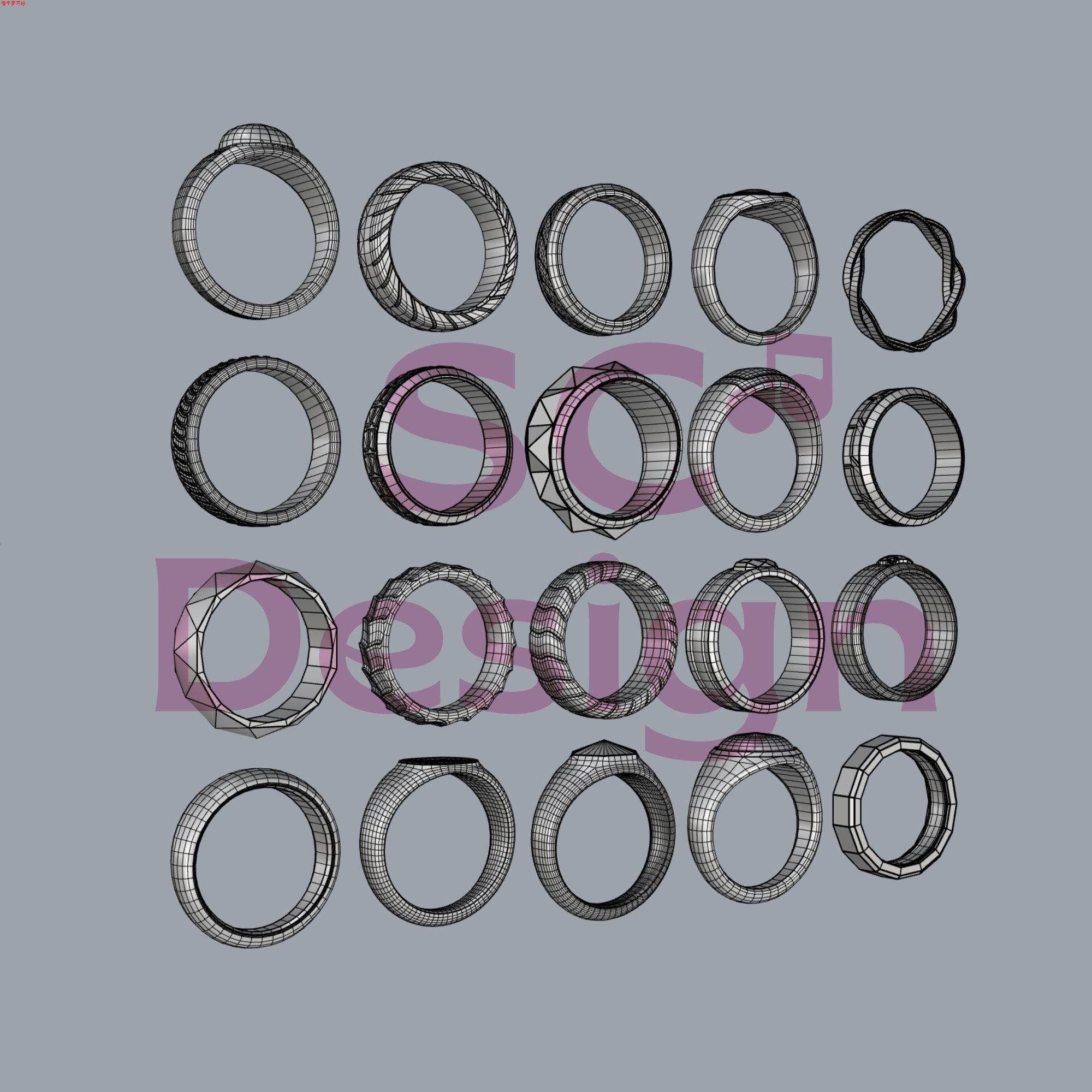 20枚基础戒指ring建模模型素材rhino//zbrush/nomad/OBJ/犀牛