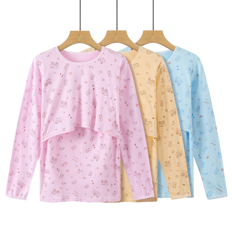 孕妇哺乳秋衣上衣单件长袖喂奶衣