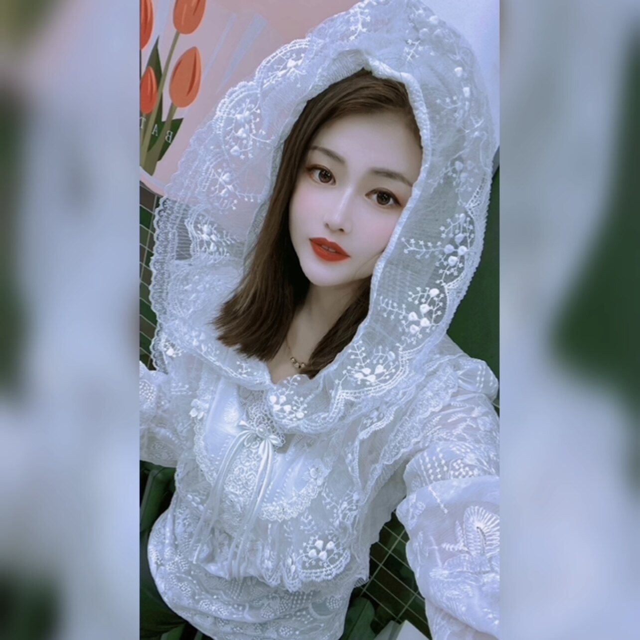 披肩领荷叶边盘扣连帽防晒衫春夏爆款显瘦时尚洋气甜辣高档雪纺衫