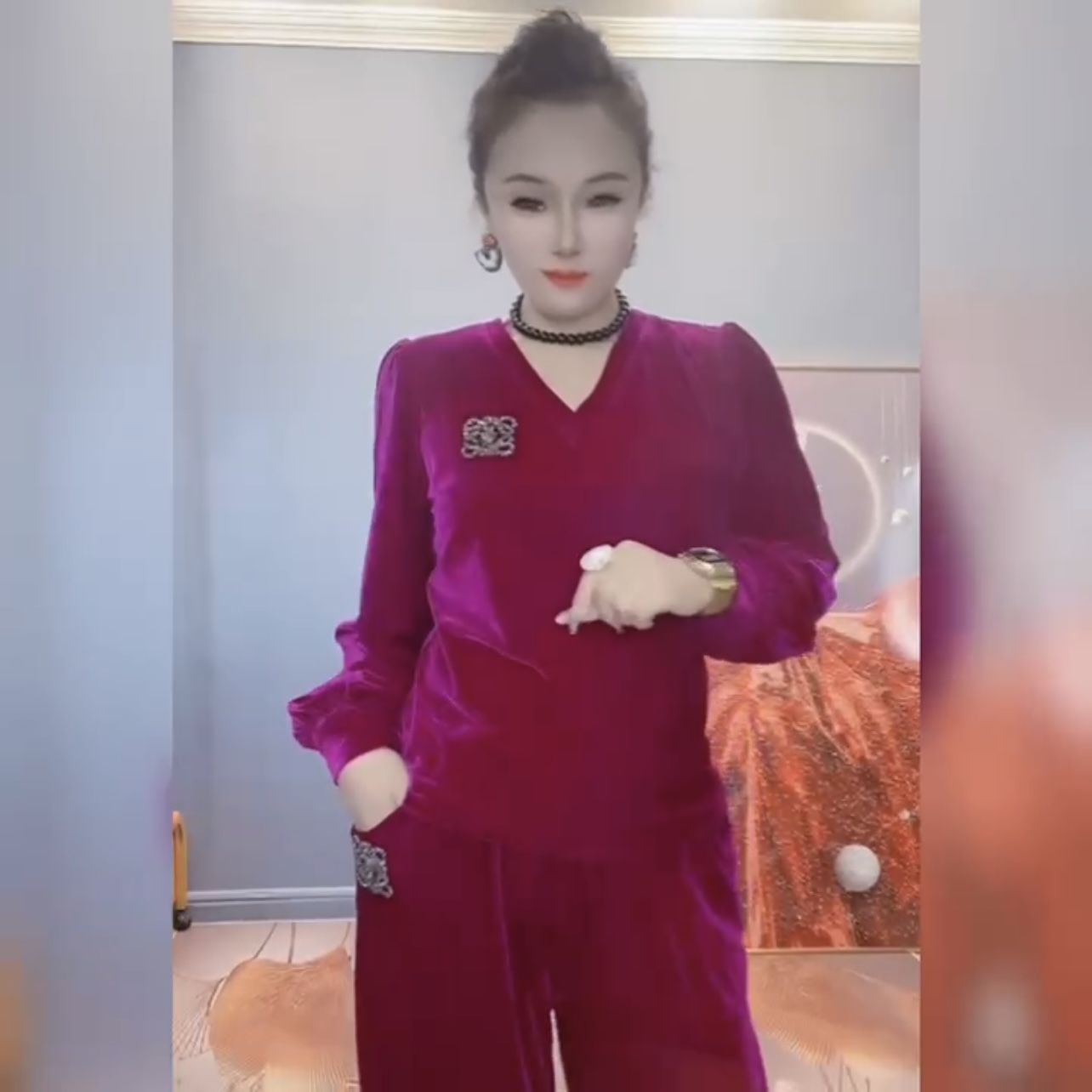 金丝绒2023年秋季套装女灯笼袖