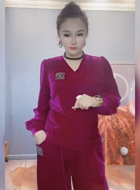 金丝绒2023年秋季套装女灯笼袖