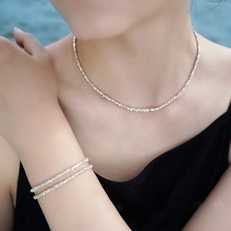 纯银不规则碎银复古项链