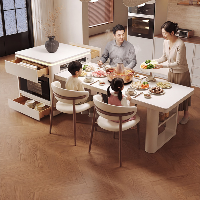 奶油风岛台餐桌一体带嵌入式蒸烤箱一体机可伸缩岩板中岛台可定制,住宅家具,岛台餐桌,淘宝优惠券,粉丝福利购,淘宝优惠卷