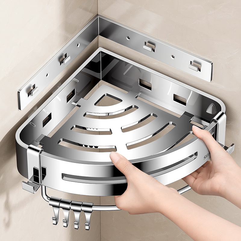 免打孔304不锈钢卫生间置物架浴室三角架子墙上壁挂可拆卸收纳架