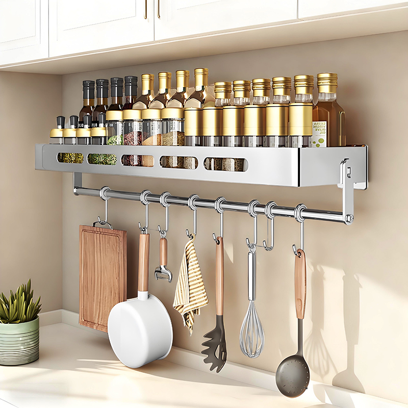 不锈钢多功能免打孔墙上收纳架