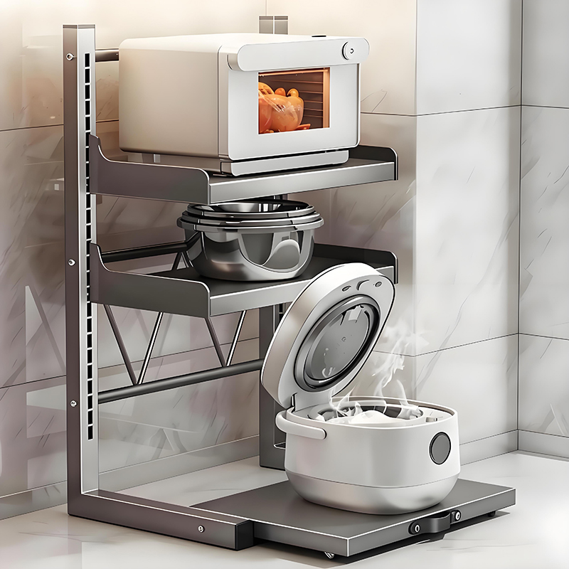 厨房微波炉置物架可抽拉收纳架子