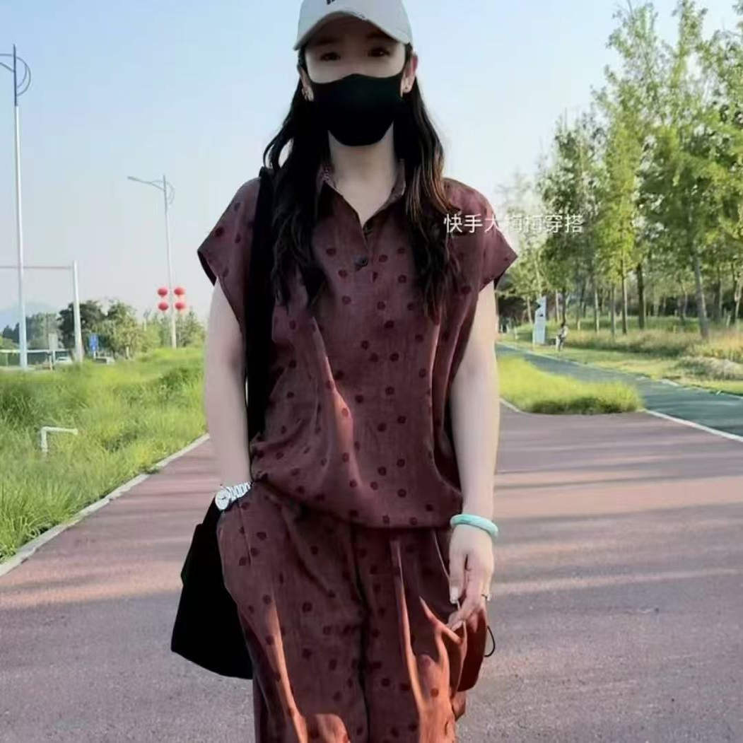妈妈夏装宽松大码短袖套装2025夏季新款中老年冰丝哈伦裤两件套