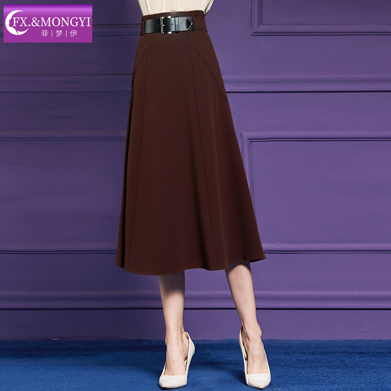 菲梦伊黑色半身裙女中长款秋季复古别致高级感时尚气质职业A字裙