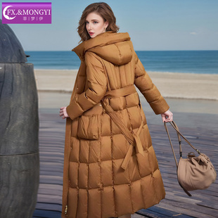 【直播专享】菲梦伊连帽白鸭绒羽绒服女冬季保暖中长款妈妈外套