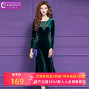 菲梦伊金丝绒绣花连衣裙女冬季 复古高级感轻熟收腰打底礼服裙 法式